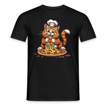 Drôle de chat mangeant de la pizza - T-shirt homme - noir - Devant - AI Model Male 178 light (178cm)