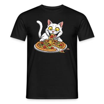 lustiger Kater isst gierig Pizza - Männer T-Shirt - Schwarz - Vorne - AI Model Male 178 light (178cm)