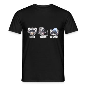 Essen Zocken Schlafen Gamer Gaming Waschbär - Männer T-Shirt - Schwarz - Vorne - AI Model Male 178 light (178cm)