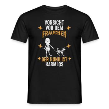 Hund Frauchen Gassi Spazieren Lustig - Männer T-Shirt - Schwarz - Vorne - AI Model Male 178 light (178cm)