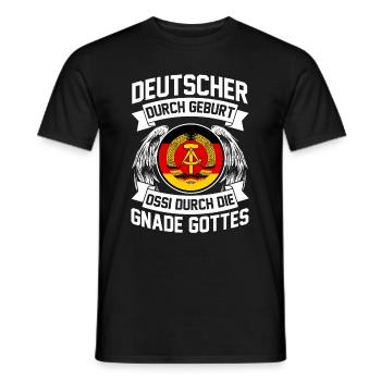 Deutscher durch Geburt Ossi durch die Gnade Gottes - Männer T-Shirt - Schwarz - Vorne - AI Model Male 178 light (178cm)