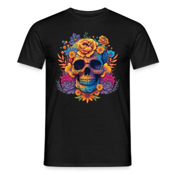 Skull with colorful flowers - Men's T-Shirt - black - Front - AI Model Male 178 light (178cm)
