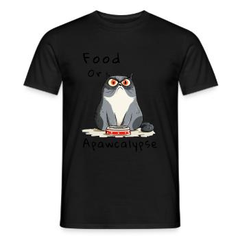 Food or Apocalypse – Cat Humor - Men's T-Shirt - black - Front - AI Model Male 178 light (178cm)