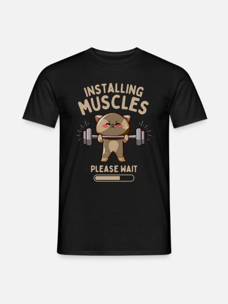Funny Cat Fitness Krachttraining - Heren T-shirt - zwart