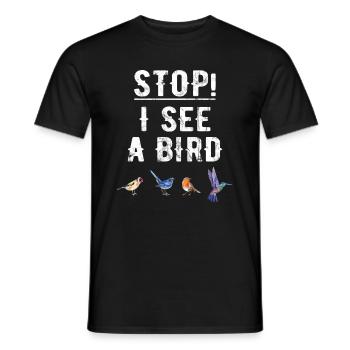 Birds Watching Binoculars Bird Illustration Saying - Men's T-Shirt - black - Front - AI Model Male 178 light (178cm)
