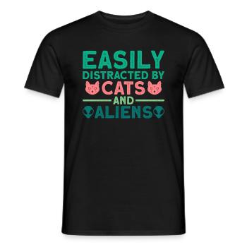 Facilement distrait par les chats et les extraterrestres - Alien - T-shirt homme - noir - Devant - AI Model Male 178 light (178cm)