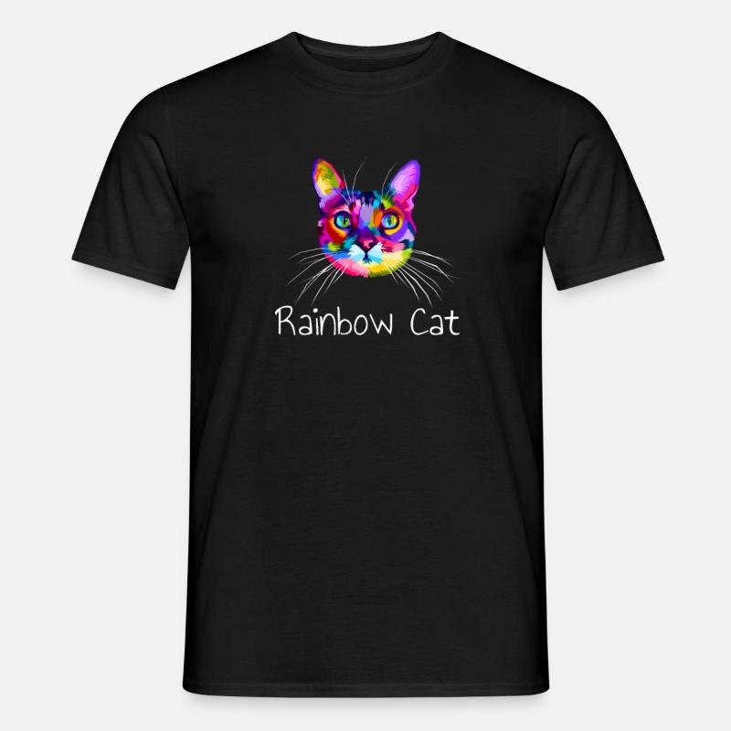 Regenbogen Katze - Männer T-Shirt - Schwarz