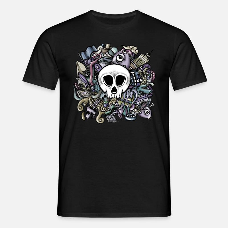Doodle Schädel - Männer T-Shirt - Schwarz