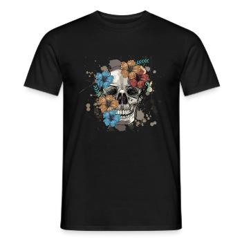Skull skull tattoo with flowers - Men's T-Shirt - black - Front - AI Model Male 178 light (178cm)