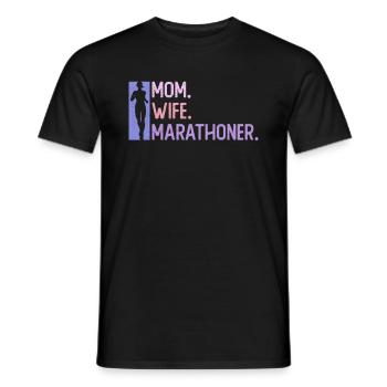 Mother. Wife. Marathon runner. - Women - Men's T-Shirt - black - Front - AI Model Male 178 light (178cm)