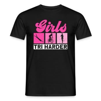 Girls Tri Harder - Triathlon Training Triathlete - Men's T-Shirt - black - Front - AI Model Male 178 light (178cm)
