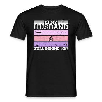 Ist mein Mann noch hinter mir? - Triathlon Frauen - Männer T-Shirt - Schwarz - Vorne - AI Model Male 178 light (178cm)