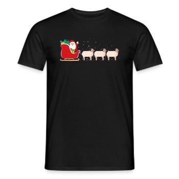 Sheep Santa Claus Christmas Sleigh - Funny - Men's T-Shirt - black - Front - AI Model Male 178 light (178cm)