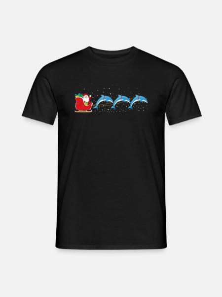 Dophin Santa Kerst Slee - Grappige Dophin - Heren T-shirt - zwart