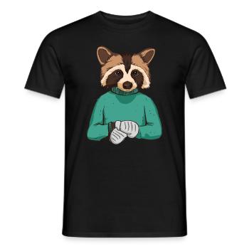 Waschbär trägt gestrickten Pullover - Waschbär - Männer T-Shirt - Schwarz - Vorne - AI Model Male 178 light (178cm)