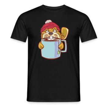 Beaver Teacup and Bobble Hat - Funny Beaver - Men's T-Shirt - black - Front - AI Model Male 178 light (178cm)