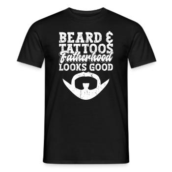 Bart & Tattoos, Vaterschaft sieht gut aus - Tattoo - Männer T-Shirt - Schwarz - Vorne - AI Model Male 178 light (178cm)