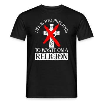 Atheist Atheism Slogan Anti Religion Anti Church - Men's T-Shirt - black - Front - AI Model Male 178 light (178cm)