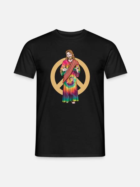 Jesus with Tie-Dye Robe - Hippie Christmas - Men's T-Shirt - black