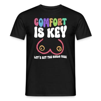 Comfort Is Key Let's Set The Girls Free - Kein Bra - Men's T-Shirt - black - Front - AI Model Male 178 light (178cm)