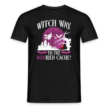 Witch's way to BOOried Cache? - Geocaching Geocacher - Men's T-Shirt - black - Front - AI Model Male 178 light (178cm)