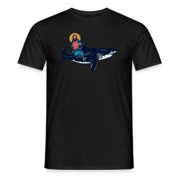 Jésus chevauche un mégalodon - requin mégalodon - T-shirt homme - noir - Devant - AI Model Male 178 light (178cm)