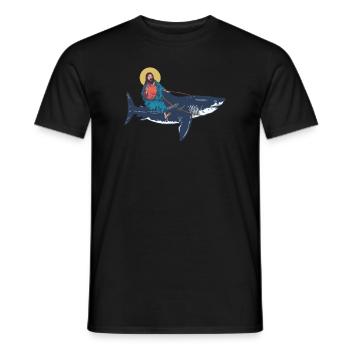 Jésus chevauche un mégalodon - requin mégalodon - T-shirt homme - noir - Devant - AI Model Male 178 light (178cm)