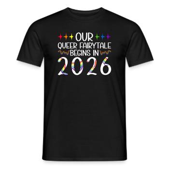 Queer Fairytale 2026 Hochzeit Homo-Ehe - Männer T-Shirt - Schwarz - Vorne - AI Model Male 178 light (178cm)