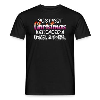 First Christmas Fiancée Wife & Wife Gay Marriage - Men's T-Shirt - black - Front - AI Model Male 178 light (178cm)