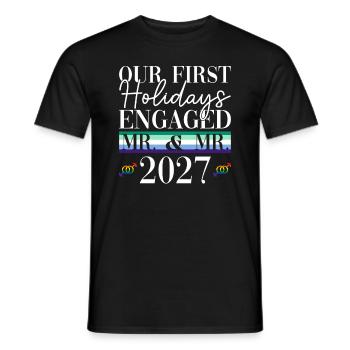 Premières vacances fiancées M. et M. 2027 Gays High - T-shirt homme - noir - Devant - AI Model Male 178 light (178cm)