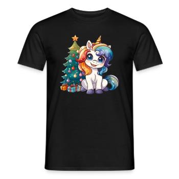 Unicorn Christmas Tree Kawaii - Men's T-Shirt - black - Front - AI Model Male 178 light (178cm)