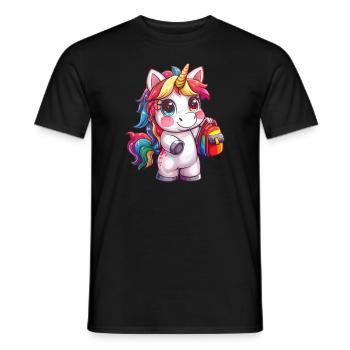 Einhorn Schulranzen Kawaii Japanisch - Männer T-Shirt - Schwarz - Vorne - AI Model Male 178 light (178cm)