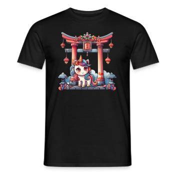 Unicorn Torii Gate Kawaii Japanese - Men's T-Shirt - black - Front - AI Model Male 178 light (178cm)