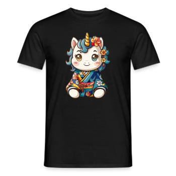 Licorne Kawaii Kimono Japonais - T-shirt homme - noir - Devant - AI Model Male 178 light (178cm)