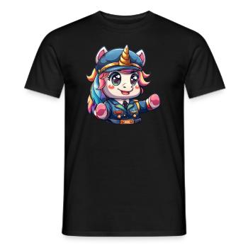 Einhorn Kawaii Japanischer Shinkansen Schaffner - Männer T-Shirt - Schwarz - Vorne - AI Model Male 178 light (178cm)