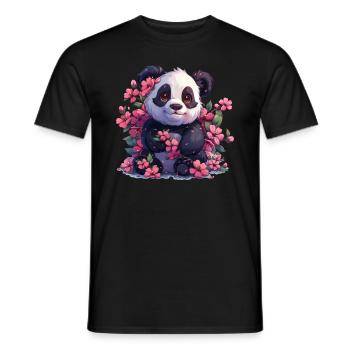 Panda Bear, Cherry Blossoms, Japanese Giant Panda - Men's T-Shirt - black - Front - AI Model Male 178 light (178cm)