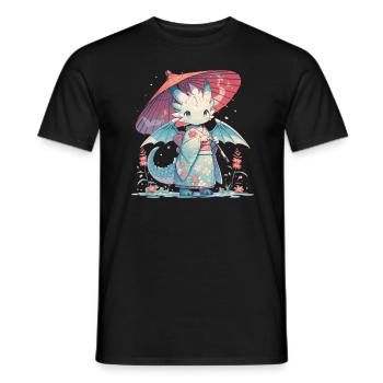 Dragon Geisha Japanese Kawaii Dragon - Men's T-Shirt - black - Front - AI Model Male 178 light (178cm)