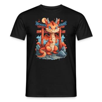 Dragon Torii Gate Japanese Kawaii - Men's T-Shirt - black - Front - AI Model Male 178 light (178cm)