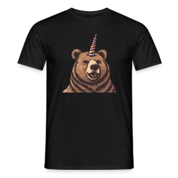 Grizzly Bear Unicorn Brown Bear Bear - Men's T-Shirt - black - Front - AI Model Male 178 light (178cm)