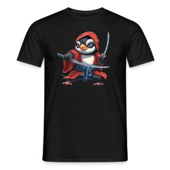 Penguin Samurai Japanese Kawaii Penguin Cute - Men's T-Shirt - black - Front - AI Model Male 178 light (178cm)