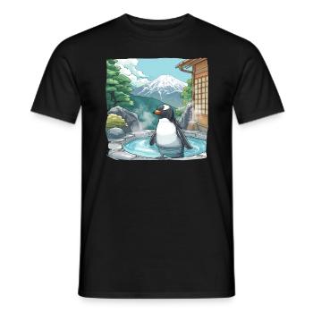 Penguin Onsen Japanese Kawaii Penguin Cute - Men's T-Shirt - black - Front - AI Model Male 178 light (178cm)