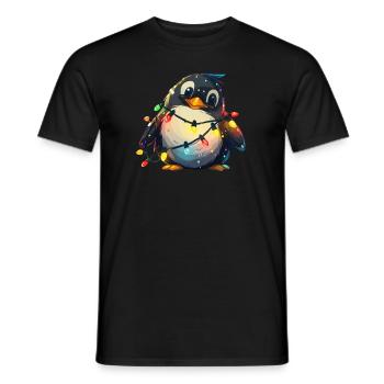 Pinguin in Weihnachtslichter eingewickelt Pinguin - Männer T-Shirt - Schwarz - Vorne - AI Model Male 178 light (178cm)