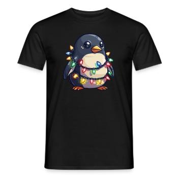 Pinguin in Weihnachtslichter eingewickelt Pinguin - Männer T-Shirt - Schwarz - Vorne - AI Model Male 178 light (178cm)
