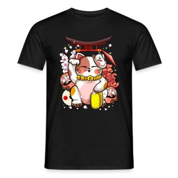 Maneki Neko Japanese Cat Kawaii Anime - Men's T-Shirt - black - Front - AI Model Male 178 light (178cm)