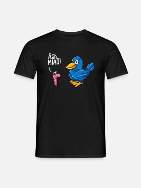 Katze Vogel Wurm Schwarzer Humor - Männer T-Shirt - Schwarz