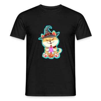 Thé à bulles pour chat d’Halloween - T-shirt homme - noir - Devant - AI Model Male 178 light (178cm)