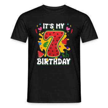 7e anniversaire Cadeau d’été de pastèque - T-shirt homme - noir - Devant - AI Model Male 178 light (178cm)