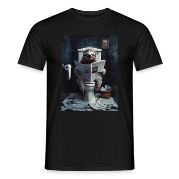 Faultier Toilette Zeitung lesen Geschenk - Männer T-Shirt - Schwarz - Vorne - AI Model Male 178 light (178cm)