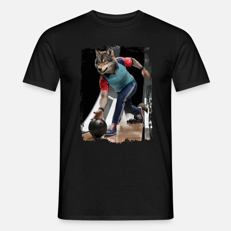 Wolf spielt Bowling Geschenk - Männer T-Shirt - Schwarz