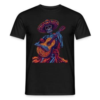 Guitare squelette mexicaine - T-shirt homme - noir - Devant - AI Model Male 178 light (178cm)